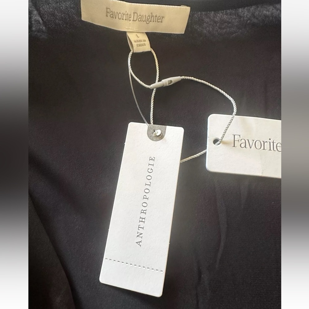 NWT Favorite Daughter Chiffon Bodysuit Black Women’s Size L Long Sleeve Pleated - Picture 6 of 16